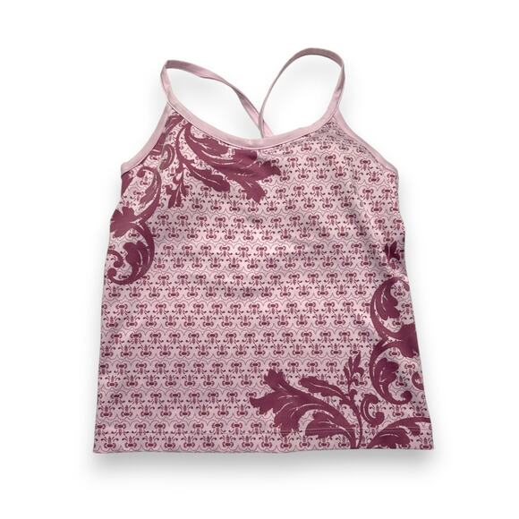 Athleta Pink Floral Crisscross Tank Top W/ Built in Bra Size 34B - Picture 1 of 7